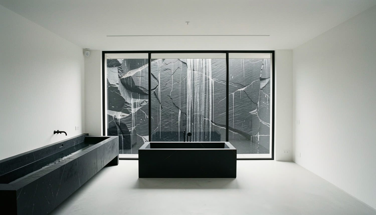Principal bathroom with black stone bath